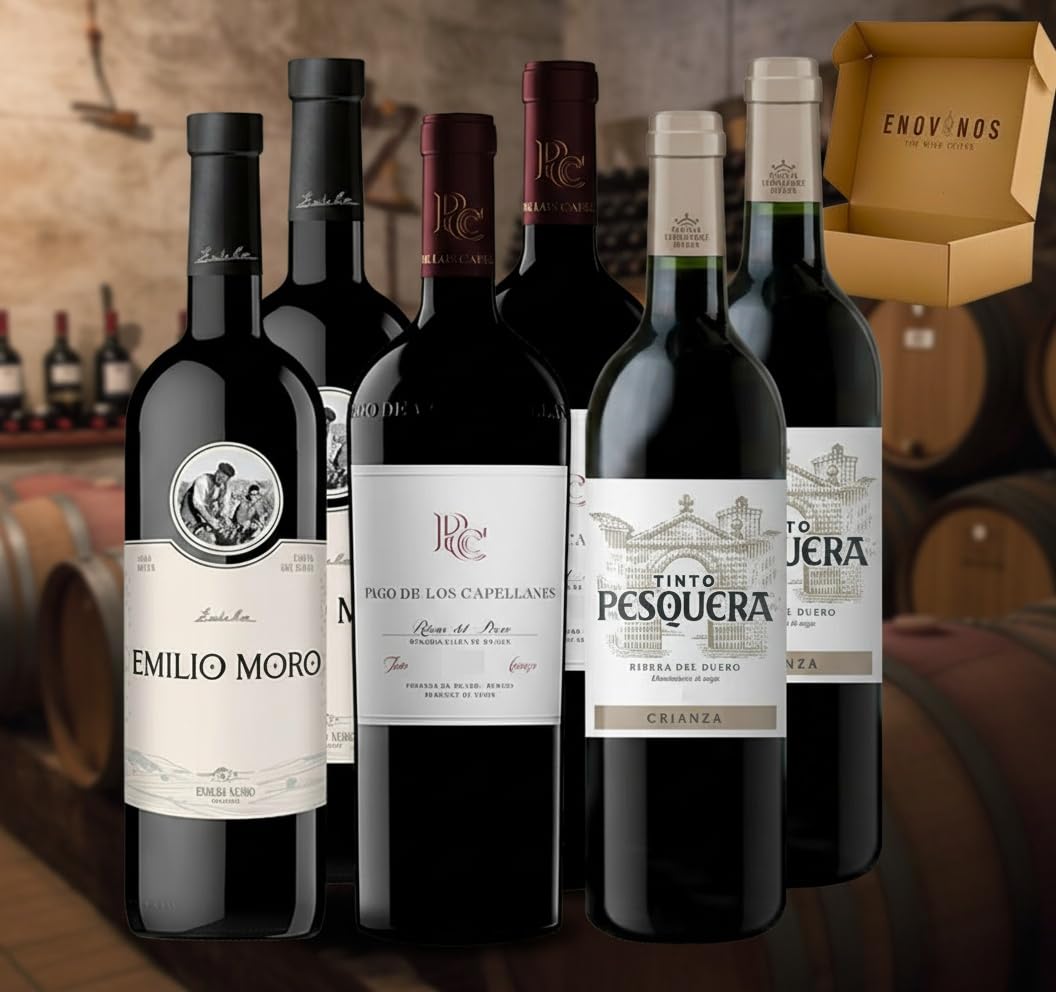Pack de 6 Vinos Ribera del Duero - Envio 24h - Vinos Regalo - x2 Emilio Moro, x2 Capellanes Crianza, x2 Pesquera Crianza - 6 x Botella 75 cl - Mejor Seleccion ENOVINOS THE WINE BRAND