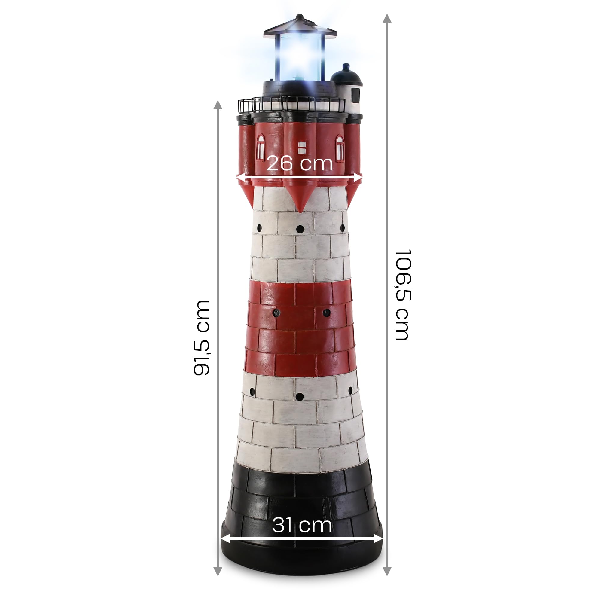 Raburg Solar Leuchtturm Roter Sand XL 108 cm LED kaltweiß rotierendes Licht Dämmerungssensor wetterfest Akku