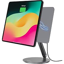 KU XIU Magnetic Wireless Charging Stand for iPad Pro/Air 11 M2 Only, Aluminum Alloy Arm Mount with 1M Cable, Foldable Adjustable Tablet Holder for iPad Pro 11 1st/2nd/3rd/4th,Air 10.9 4th/5th