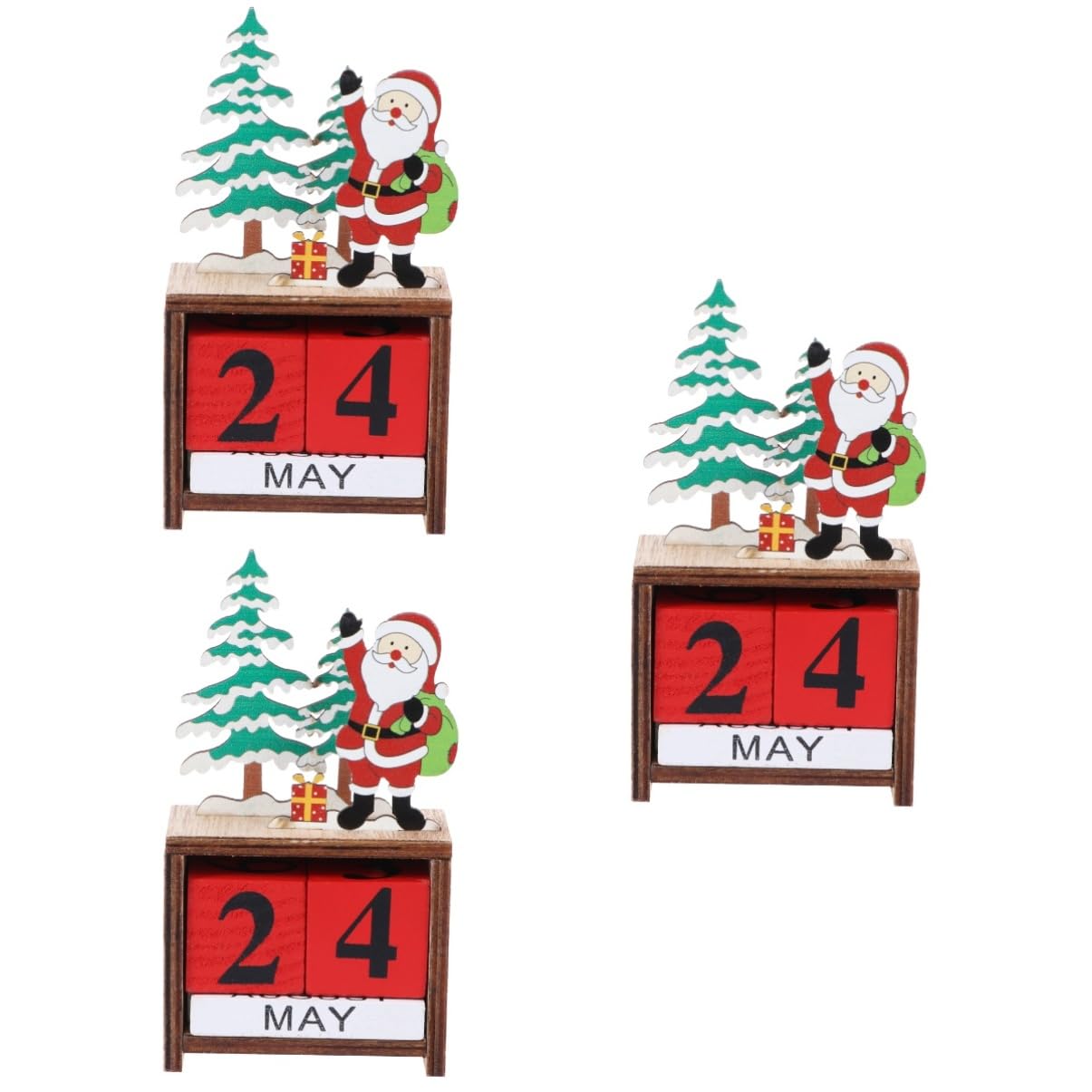 Calendrier bois éternel de Noël vintage avec 3 pièces décoratives NUOBESTY