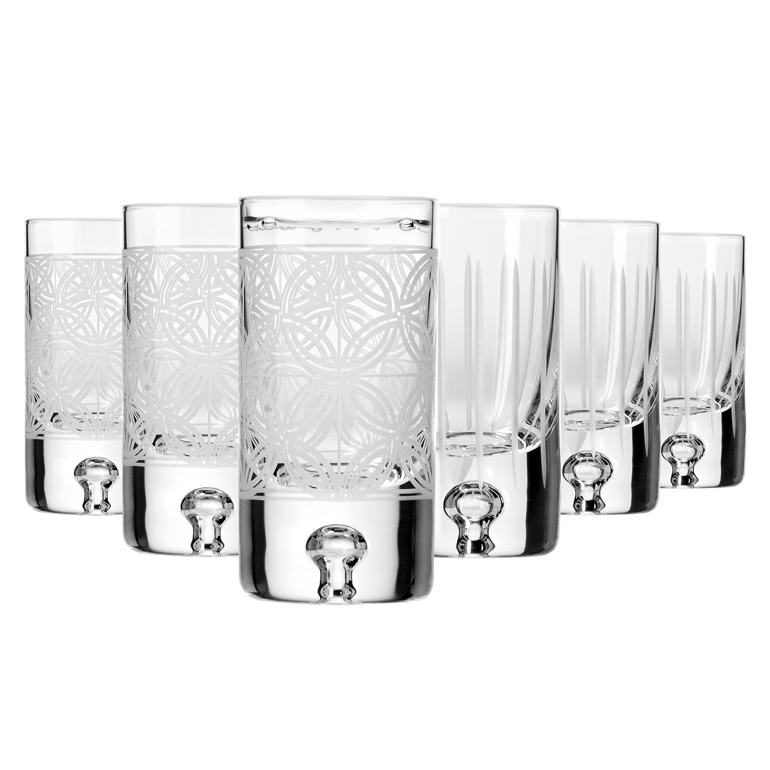 Krosno – Verres à Vodka, Liqueur et Spiritueux 50 ml, Lot de 6 – Verre en Cristal – 2 Motifs de Taille – Faits et Taillés à la Main – Collection Saga – Idéal comme Cadeau