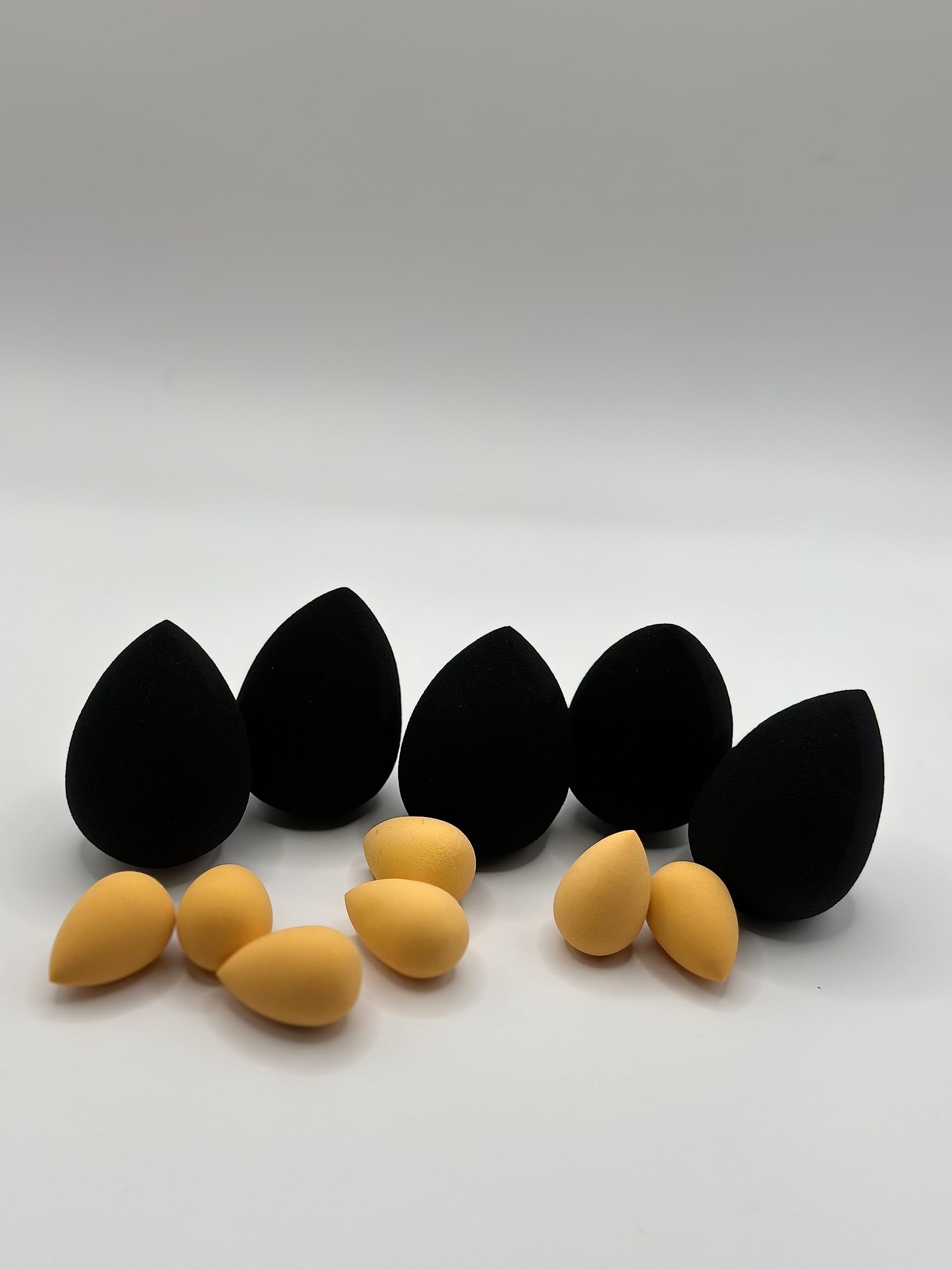 MACCC Miracle Complexion Sponge, Makeup Blending Sponge, For Foundation, Offers Light To Medium Coverage, Natural, Dewy Makeup, Orange Sponge, Latex-Free Foam (5 Big black, 7 Small Orange)