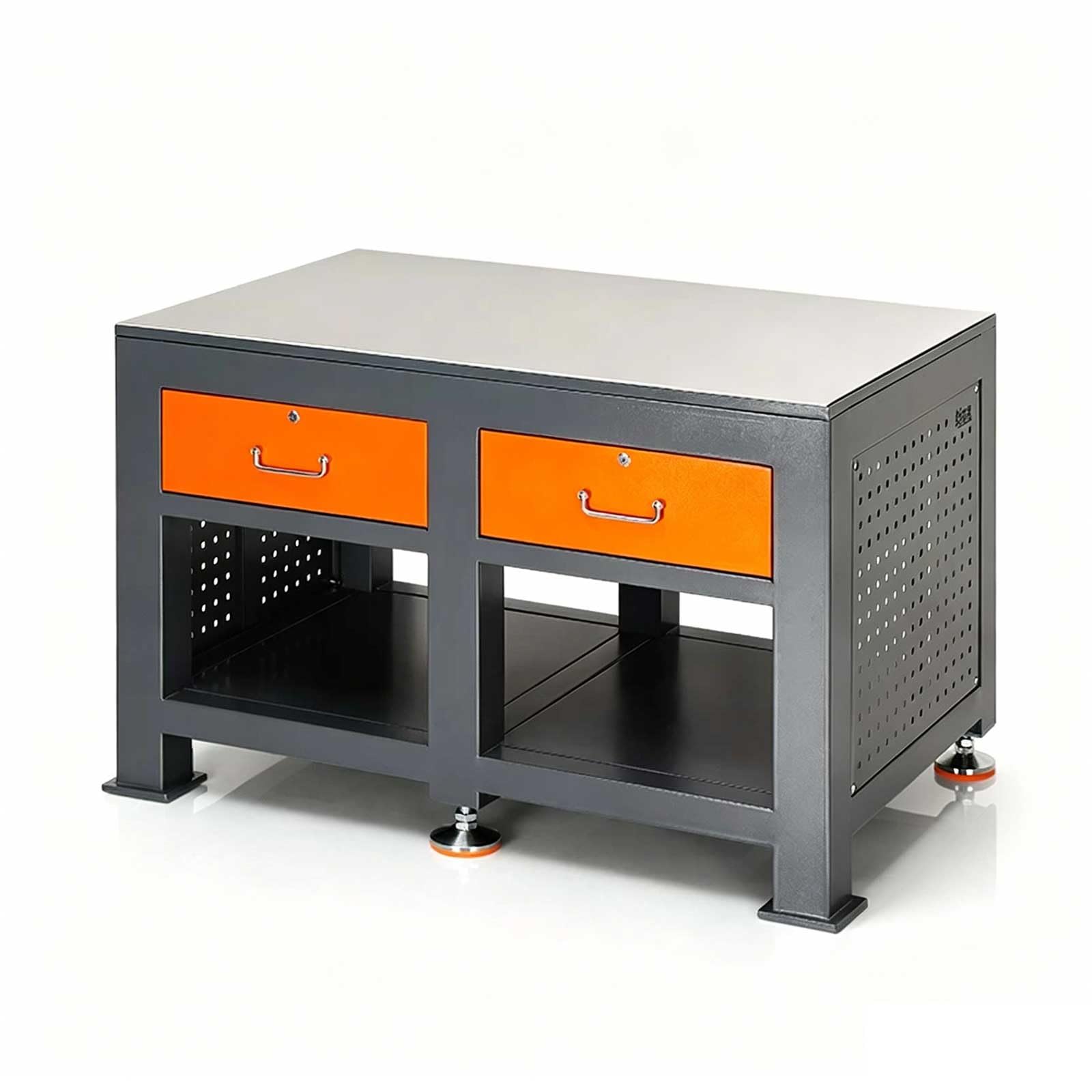 Industrial Workbench, Heavy-Duty All-Steel Construction with 2 Lockable Drawers & Open Storage, for Garage Workshop(G)