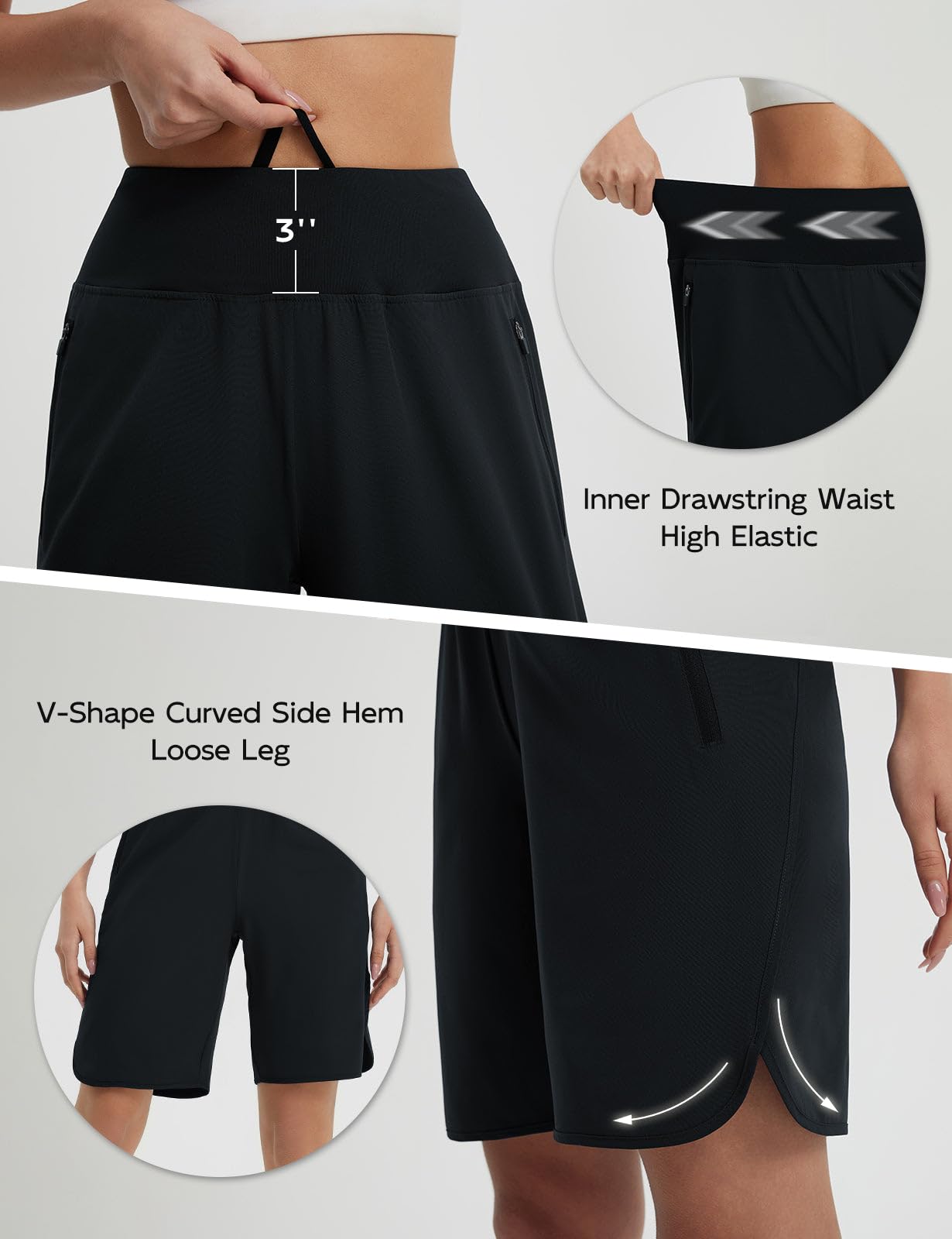 baleaf Damen 9" Sportshorts lang Laufhose kurz Runningshorts Quick Dry