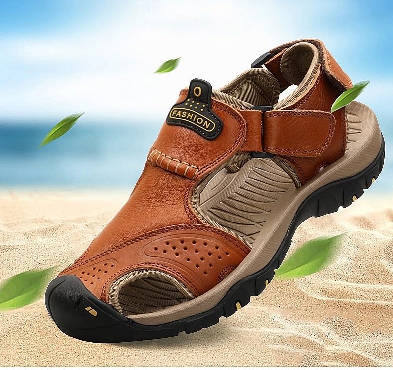 Mens Leather Hiking Sandals With Arch Support Orthopedic Sport Recovery Athletic Walking Sandals For Man Outdoor Summer Casual Sandals4
