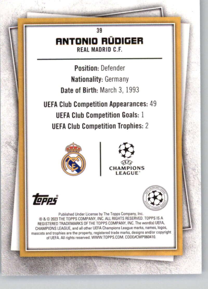 Amazon.com: 2022-23 Topps UEFA Superstars Rare #39 Antonio Rudiger