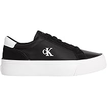 Calvin Klein Donna Sneakers Vulcanizzate Flatform Nylon Mix con Logo, Nero (Black, Bright White), 37
