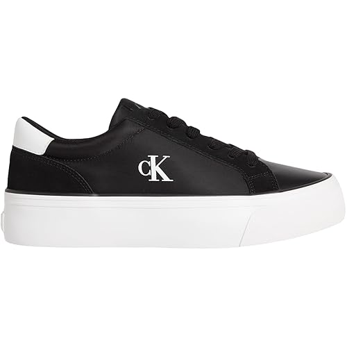 Calvin Klein Donna Sneakers Vulcanizzate Flatform Nylon Mix con Logo, Nero (Black/Bright White), 37