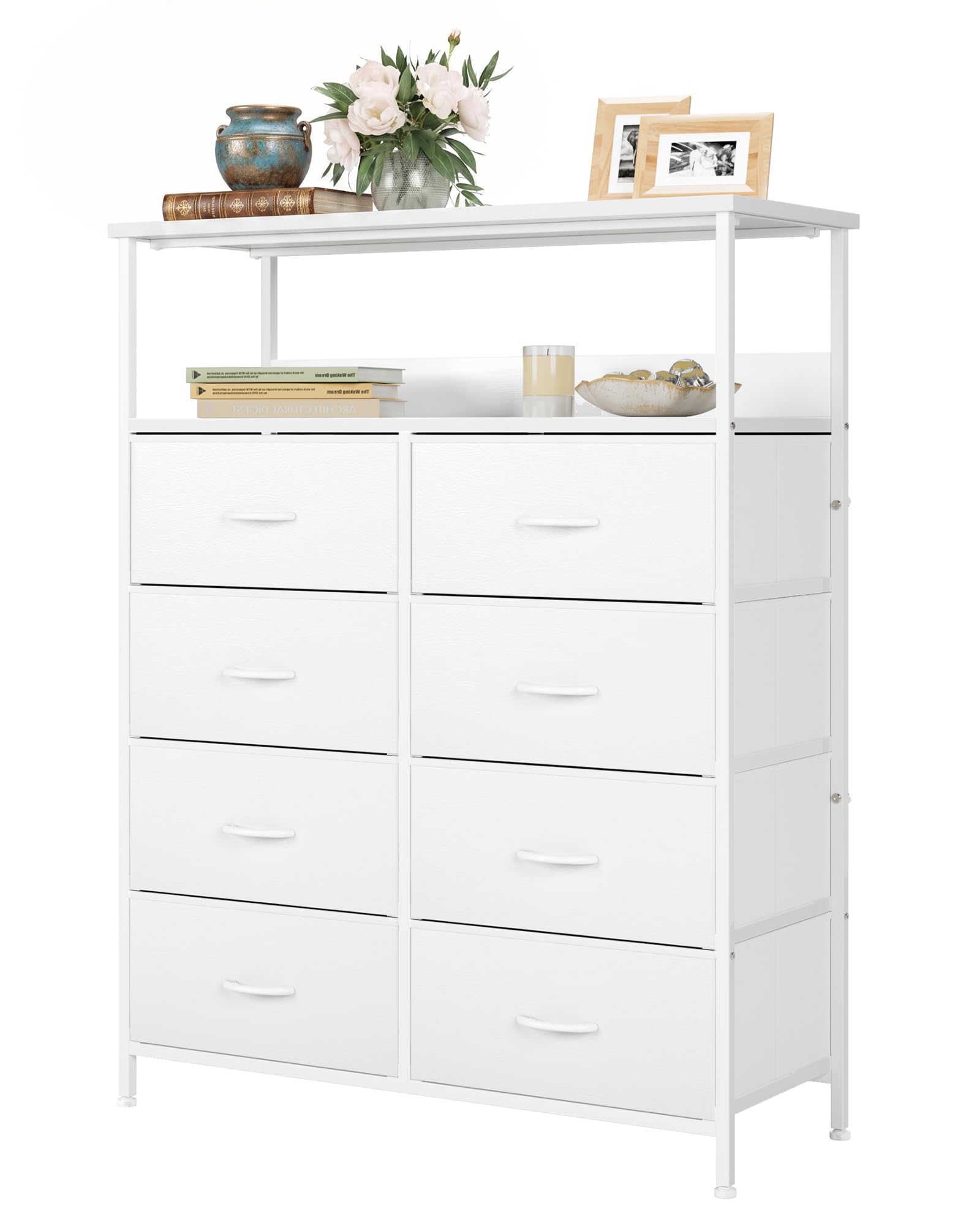Nicehill Chest of Drawers with 8 Drawers, Tall Storage Unit with 2-Layer Shelves, Chest of Drawers for Bedroom Storage, Clothes, Kids room, Living room, Closet, White — image 1