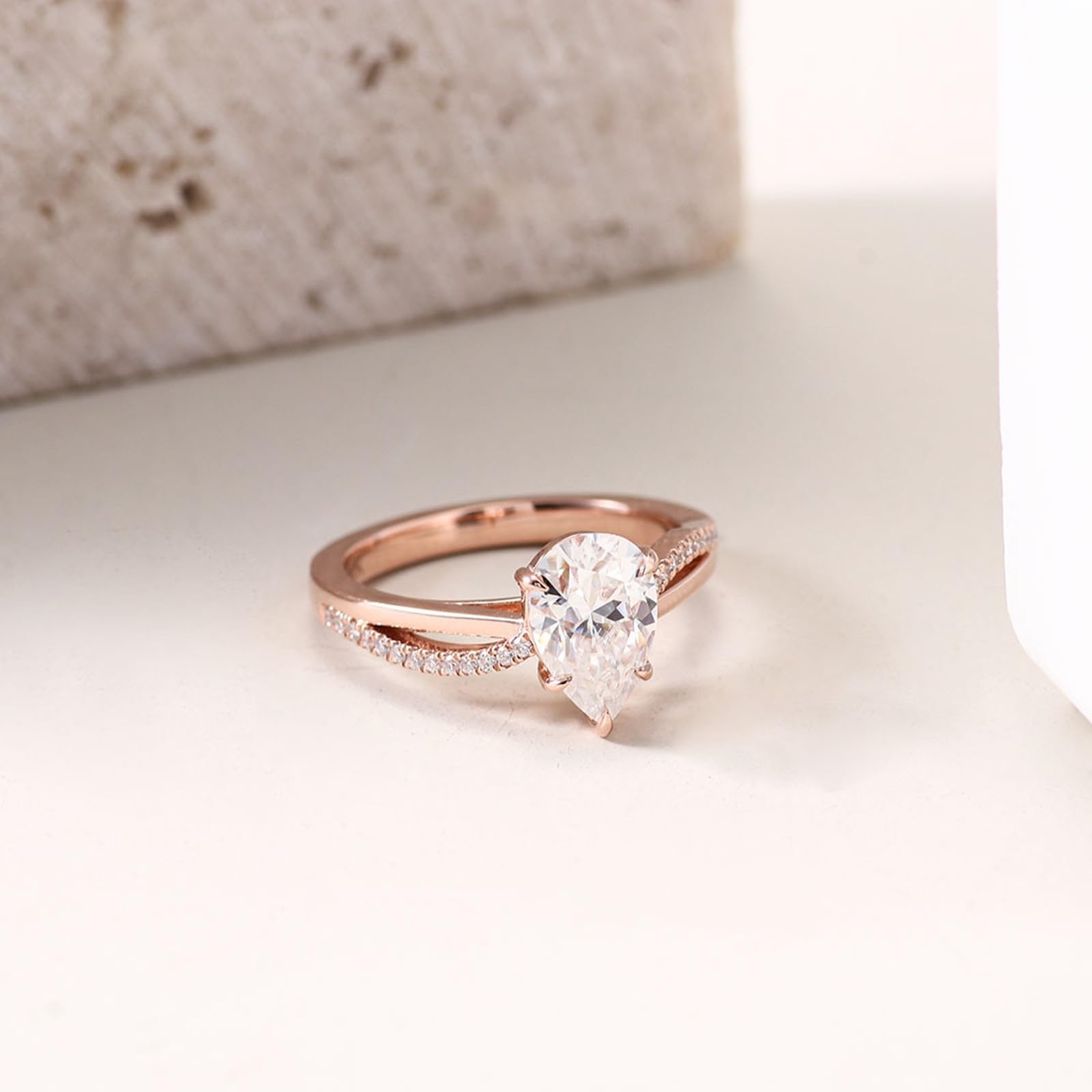 Epinki Prosty pierścionek damski 9-karatowe różowe złoto / 14 karatów/18 karatów 1,5 ct Moissanite białe skręcone kamienie fantazyjne pierścionki