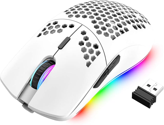 Wireless Lightweight Gaming Mouse,11 Chroma RGB Backlit of 2.4G Wireless Rechargeable Honeycomb Shell Ultralight Mouse with 3200 DPI, 7 Button USB Gaming Mice, for PC Gamers, Xbox and PS4 Users