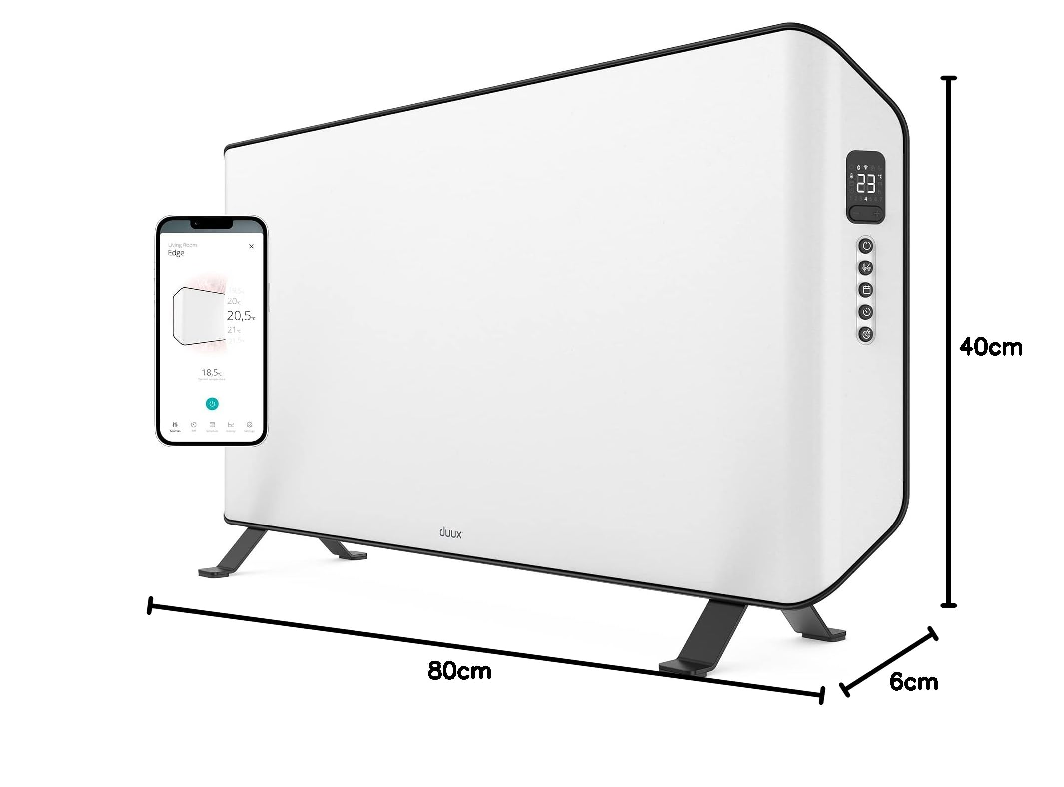 Duux Edge Smart - Riscaldamento elettrico a risparmio energetico, 1000 W, termoconvettore elettrico, termosifone da bagno, termoventilatore con termostato, riscaldatori elettrici per ambienti fino a