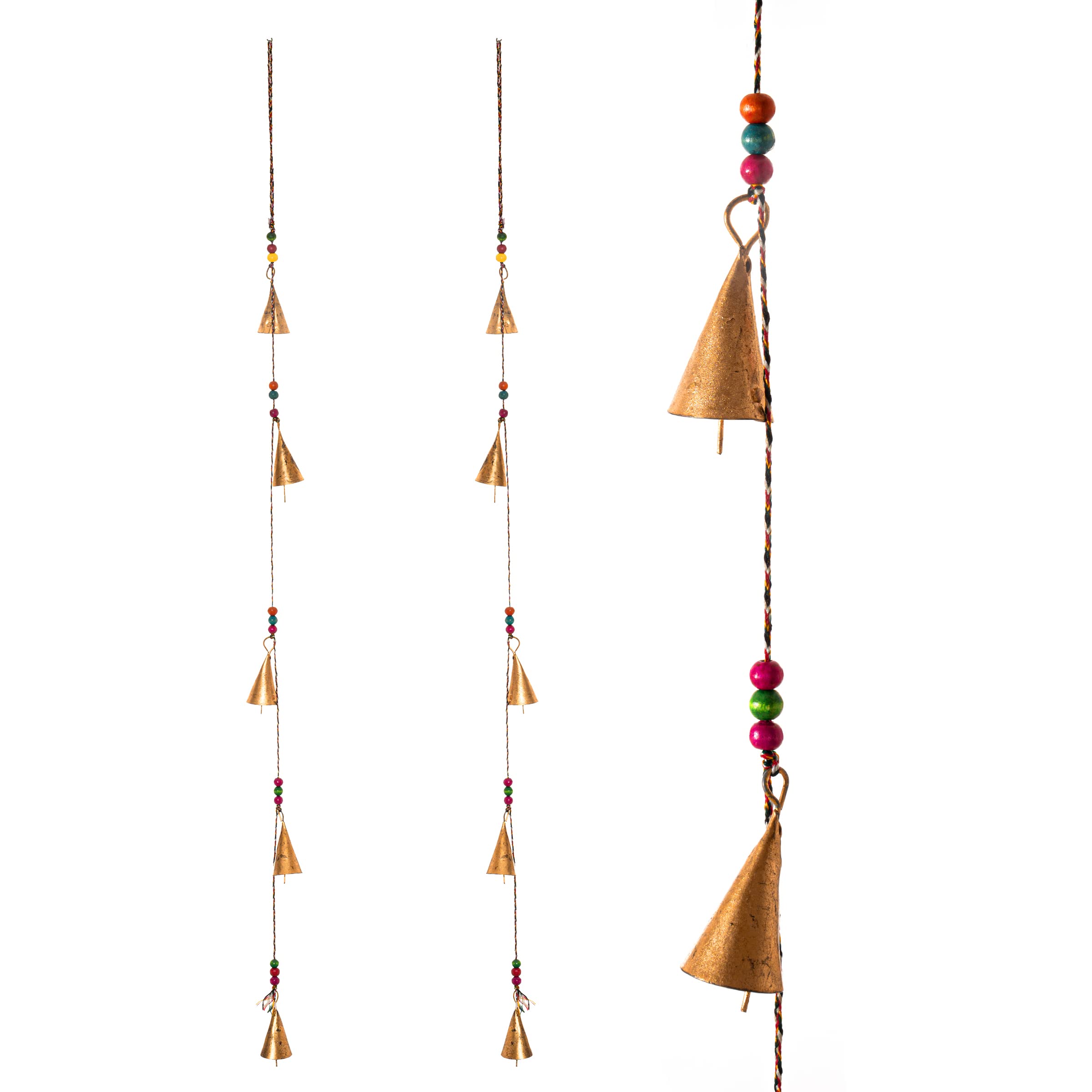 Rustic Vintage Bell for Home Wall Décor Decoration Garden - 5 Handmade Bells in a String with Beads Wind Chime Bell Chime Cow Cat Cattle Bells Gifting