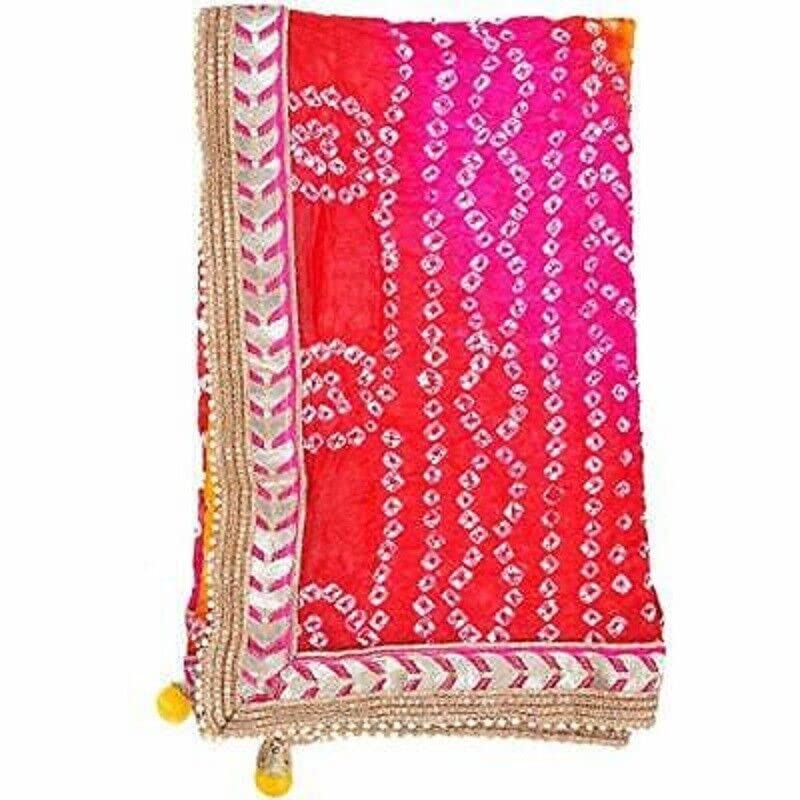 Women Silk Bandhani Bandhej Single-Colored Heavy Dupatta with Gota Latkan Work2