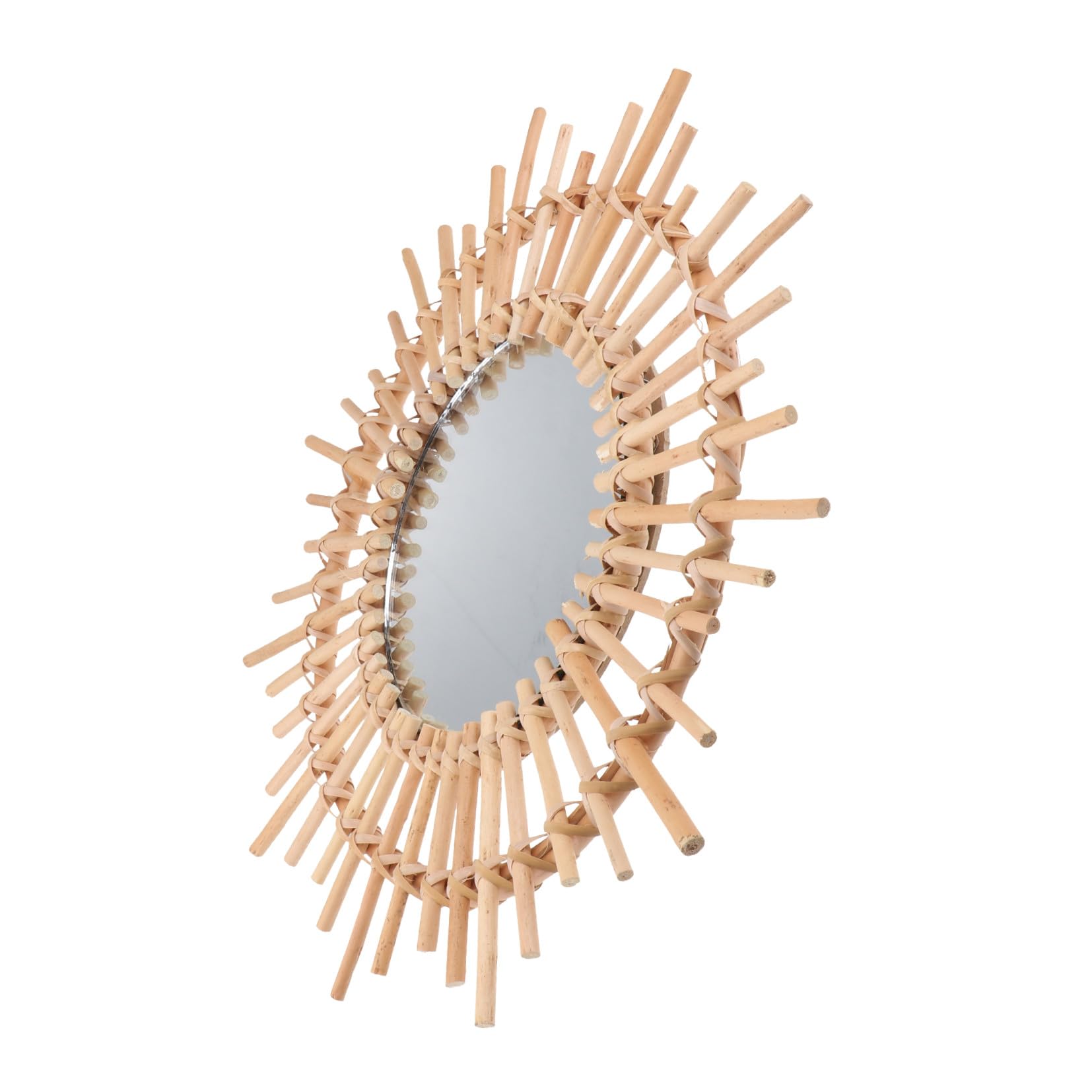 Miroir en bois entrelacé main kaki pour créer un cocon poétique chez soi