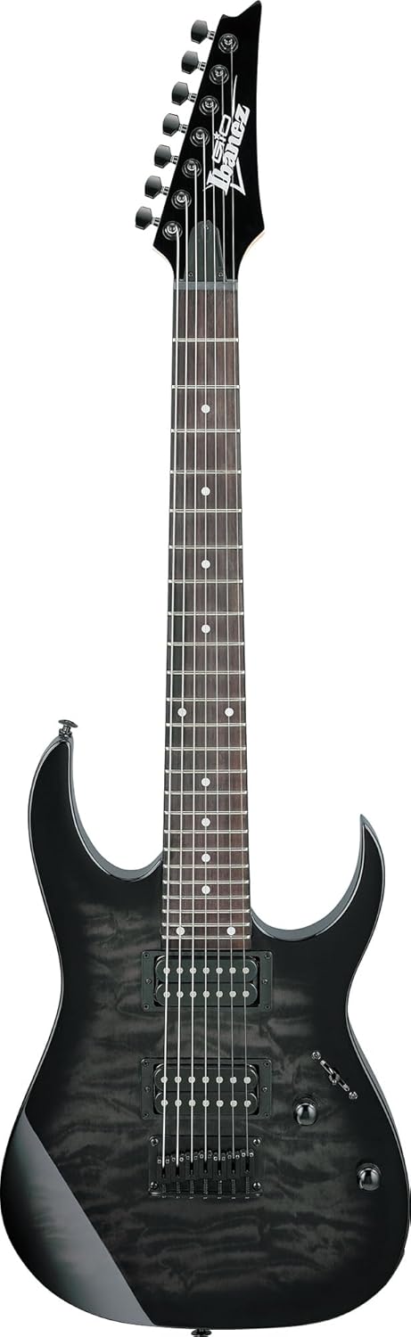 Ibanez GRG7221QA RG Gio 7-String Electric Guitar - Transparent Black Sunburst Bundle with Gig Bag, Tuner, Strap, Instrument Cable, Austin Bazaar Instructional DVD, and Polishing Cloth