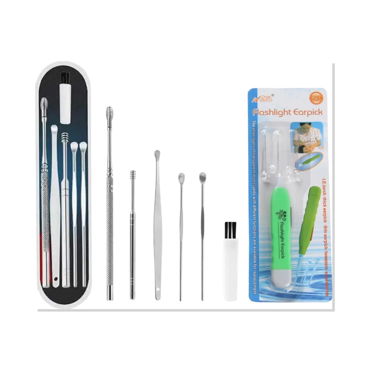 Professional 7 in 1 Earwax Cleaning Set with LED Light. Durable Steel Ear Pick Tools for Effective Wax Removal. Safe Kan Saaf Karne Wala Tool for Daily Use.-image-1