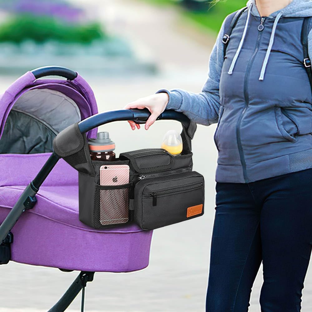 YBW Burbeenye Universal and Adjustable Stroller Organizer Bag for Baby Essentials, Detachable Shoulder Strap, Compatible with Top Stroller Brands: Britax, Uppababy, Silver Cross, Baby Jogger