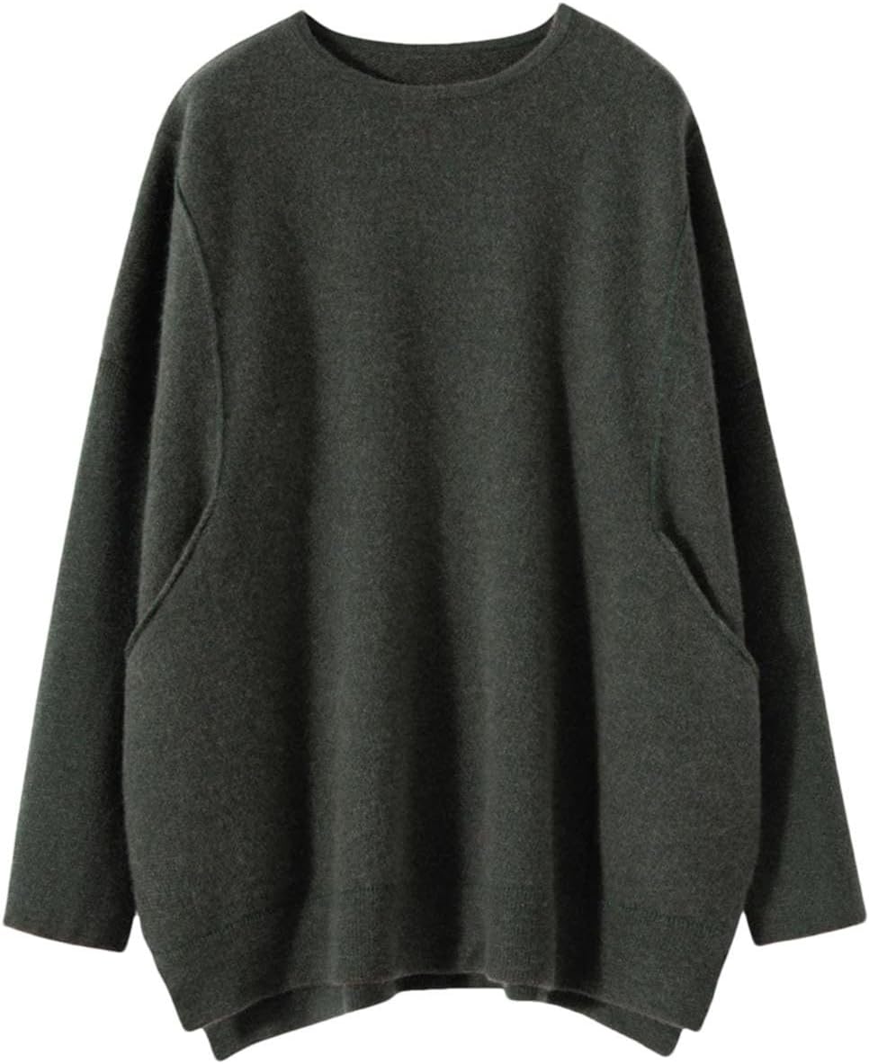 Women 100% Merino Wool Pullover Sweater O-Neck Solid Color Soft Thermal Jumpers Office Casual Loose Tops