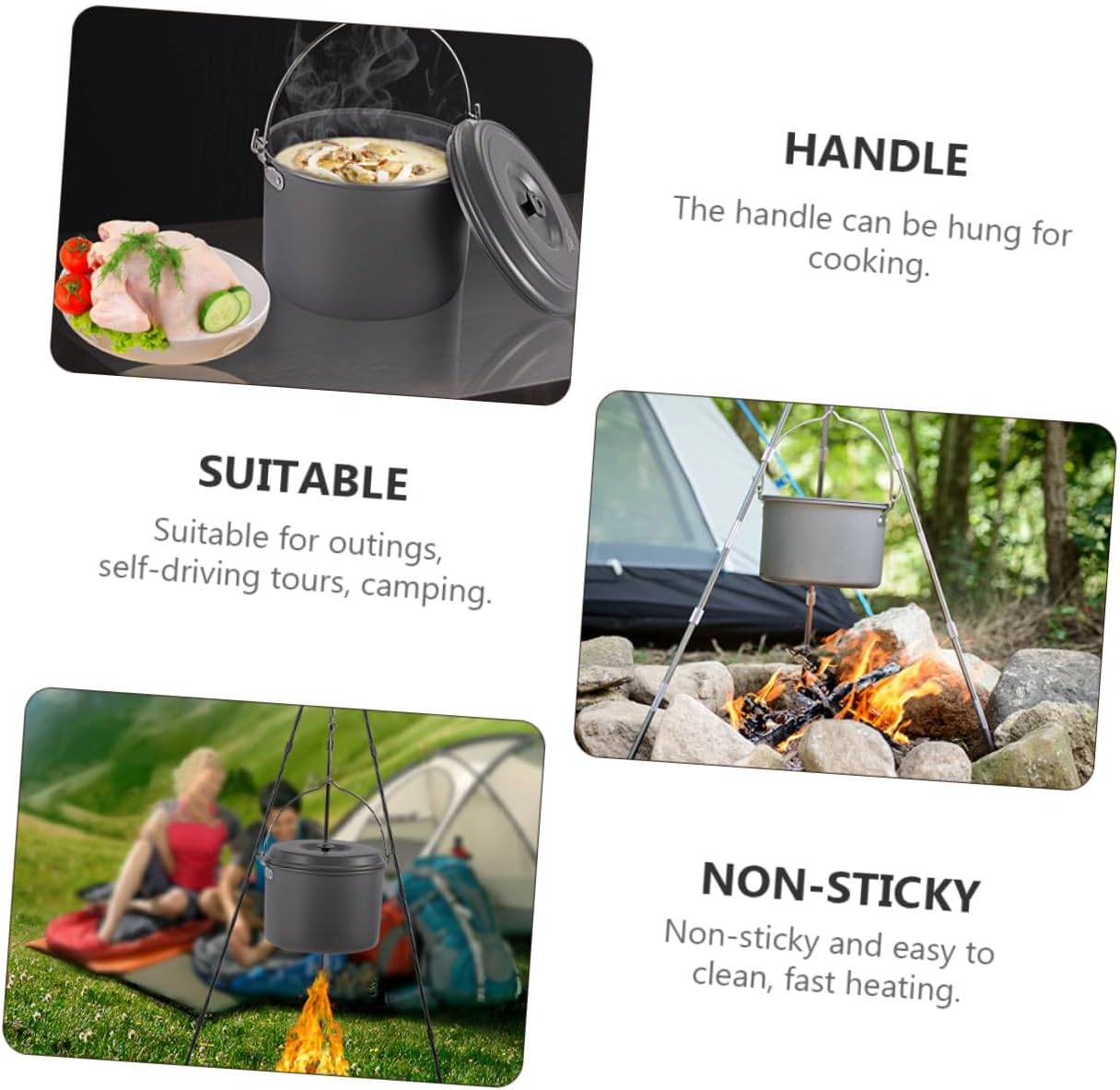 Portable Camping Pot with Folding Handle Hard Oxide Cookware for People Outdoor Picnic Cookware for Hiking and Backpacking