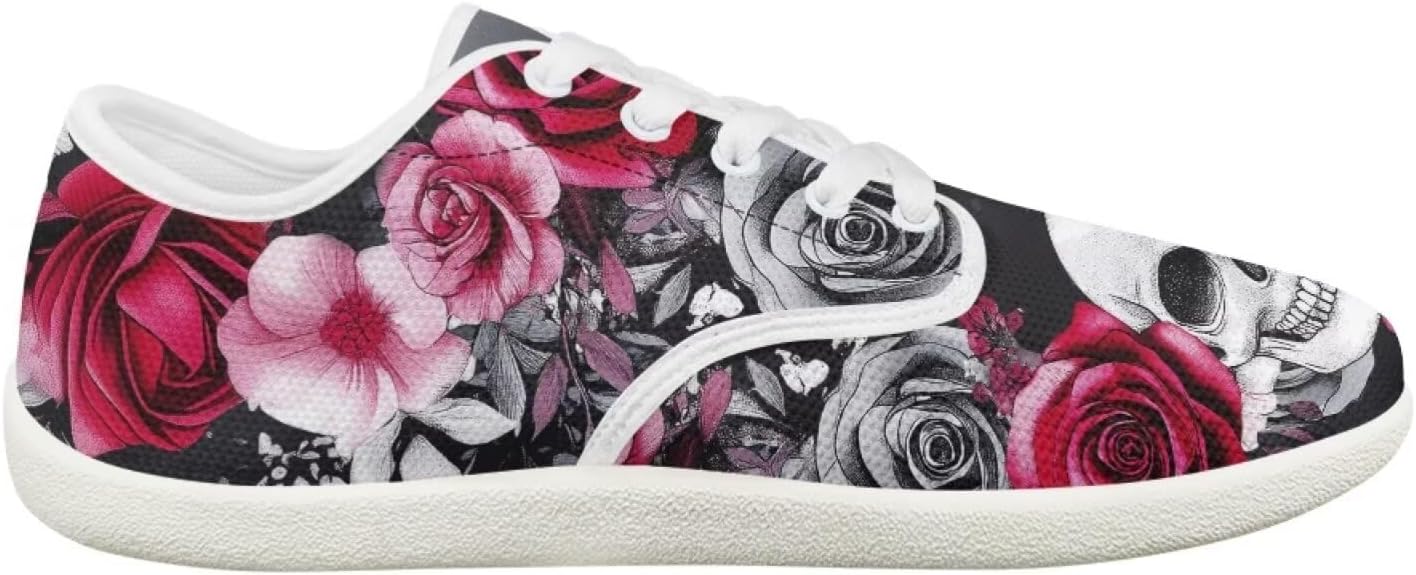 Rose Skull Design Barefoot Minimalist Shoes Womens Zero Drop Wide Width Fashion Sneaker