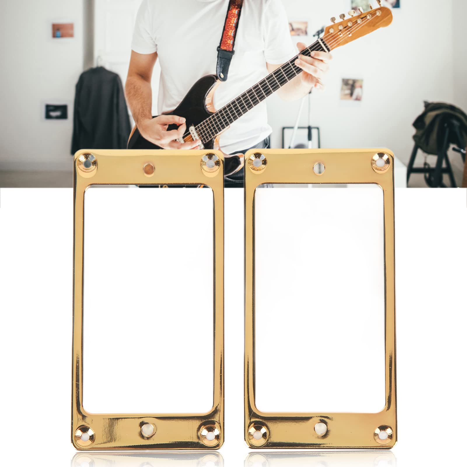 Humbucker Cover, 2PCS Metal Frame Mounting Ring Humbucker Pickup Rings Guitar Pickup Covers Bridge Neck Pickups Cover Frame for Electric Guitars (Gold)