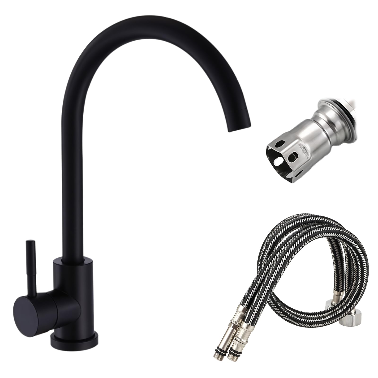 Grifo mezclador de cocina giratorio 360 BAIFULAI monomando negro con manguera de 60 cm G3/8
