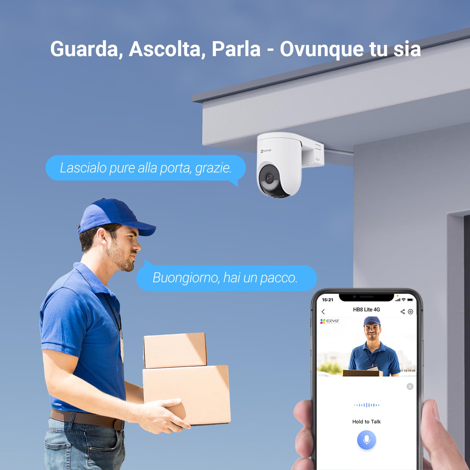 EZVIZ HB8 Lite 4G Telecamera Wi-Fi Esterno Senza Fili con Pannello Solare, Risoluzione 2K+, Scheda SIM Inclusa, Connettività 4G LTE & Wi-Fi 6, Modalità AOV, Rilevamento Umano/Veicoli, PTZ 360°