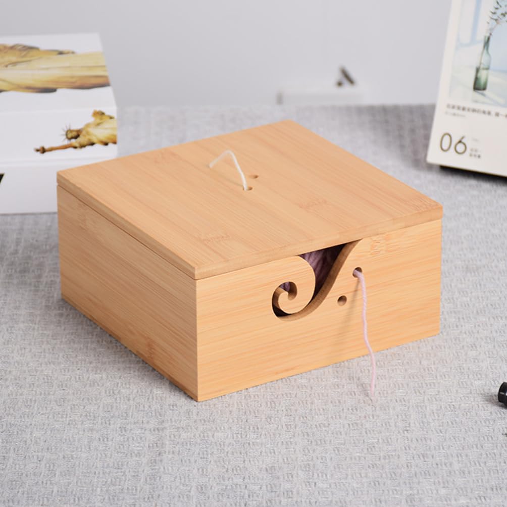 Ciotola per Filati Legno con Coperchio Contenitore per Stoccaggio Yarn Scatola Fatta Mano per Accessori Uncinetto Design Elegante e Naturale per Organizzare e Proteggere Filati