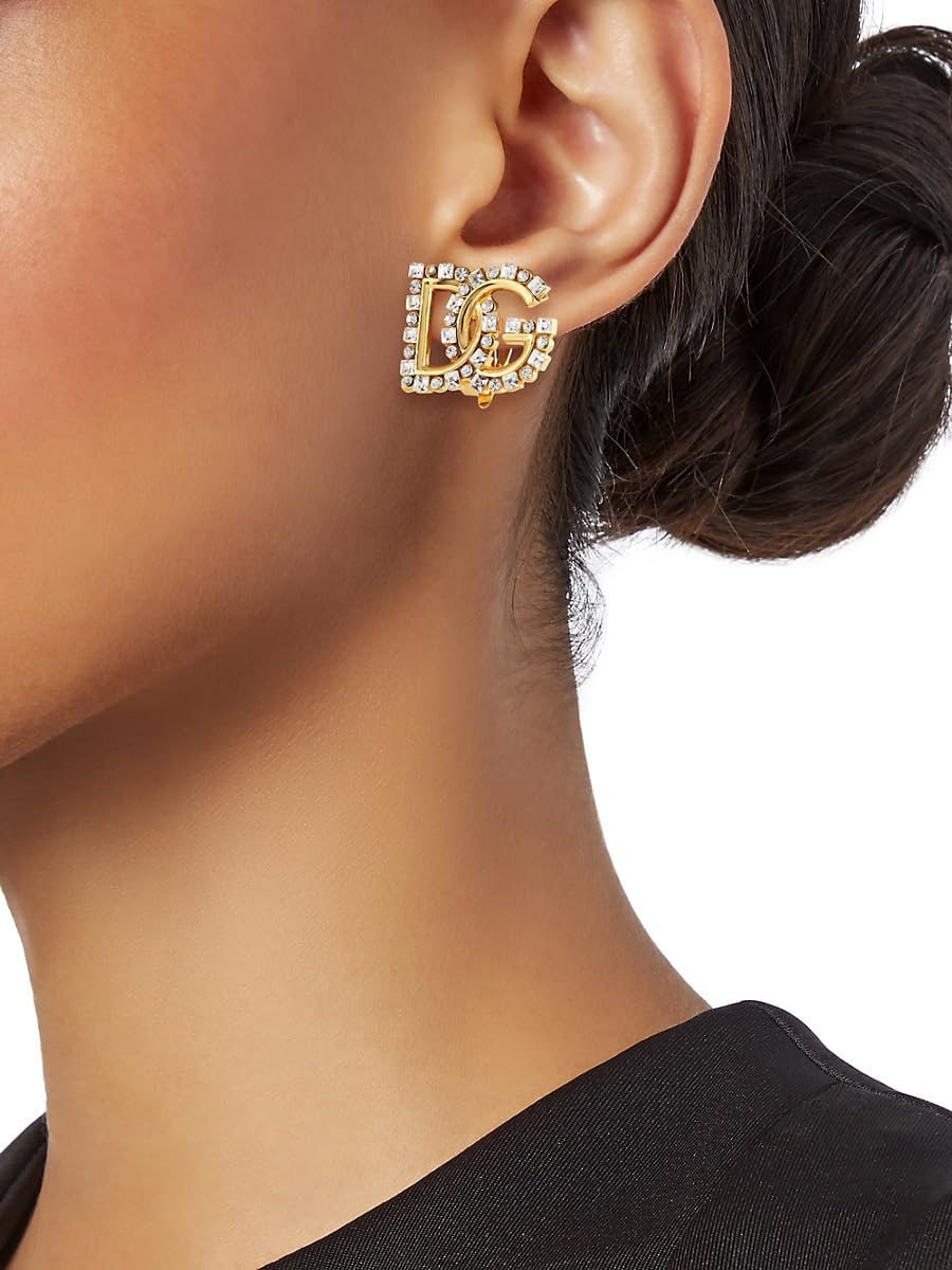 Dolce&Gabbana, Goldtone Or Silvertone & Glass Crystal Monogram Clip-On Stud Earrings