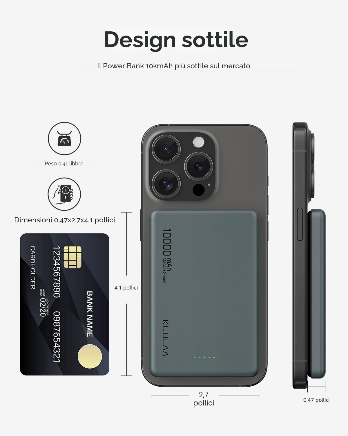 Kuulaa Power Bank Mag-Safe 10000mAh, 20W Ultra Slim Caricatore Portatile Wireless Magnetico, Magnetico Powerbank Battery Pack Ricarica Rapida per iPhone 15/14/13/12/Mini/Pro/Pro Max