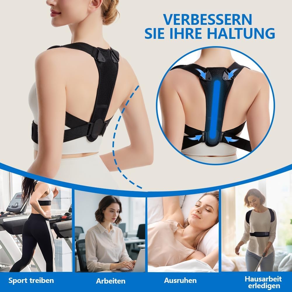 Rücken Geradehalter,Verstellbarer Rückenstützgürtel für Haltungskorrektur Rücken Damen Herren,Komfortable Rückenstütze,zur Schmerzlinderung im Oberen & Unteren (Schwarz0923)