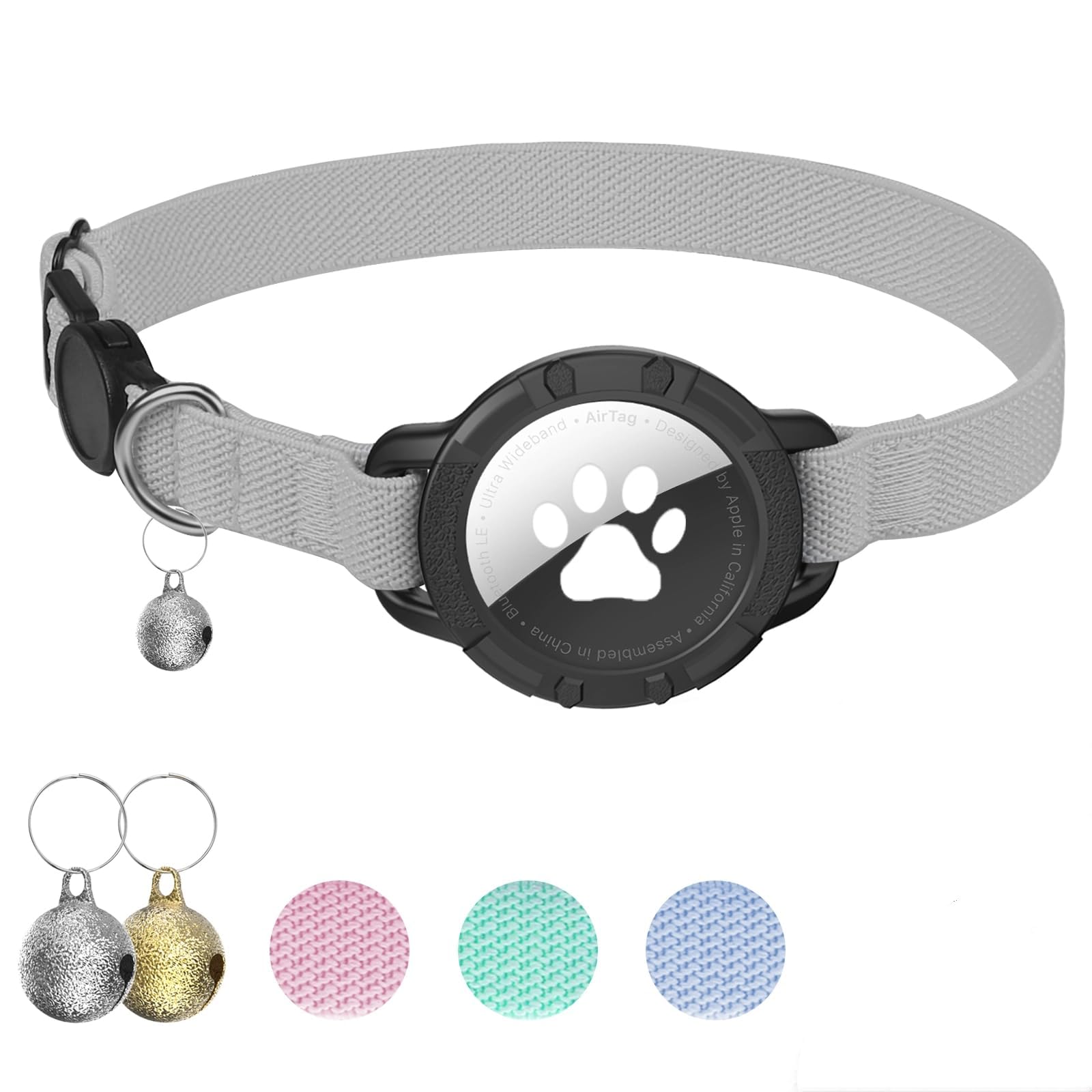 AirTag Cat Collar, Stretchy Kitten Collar with Apple Air Tag Holder and Bell