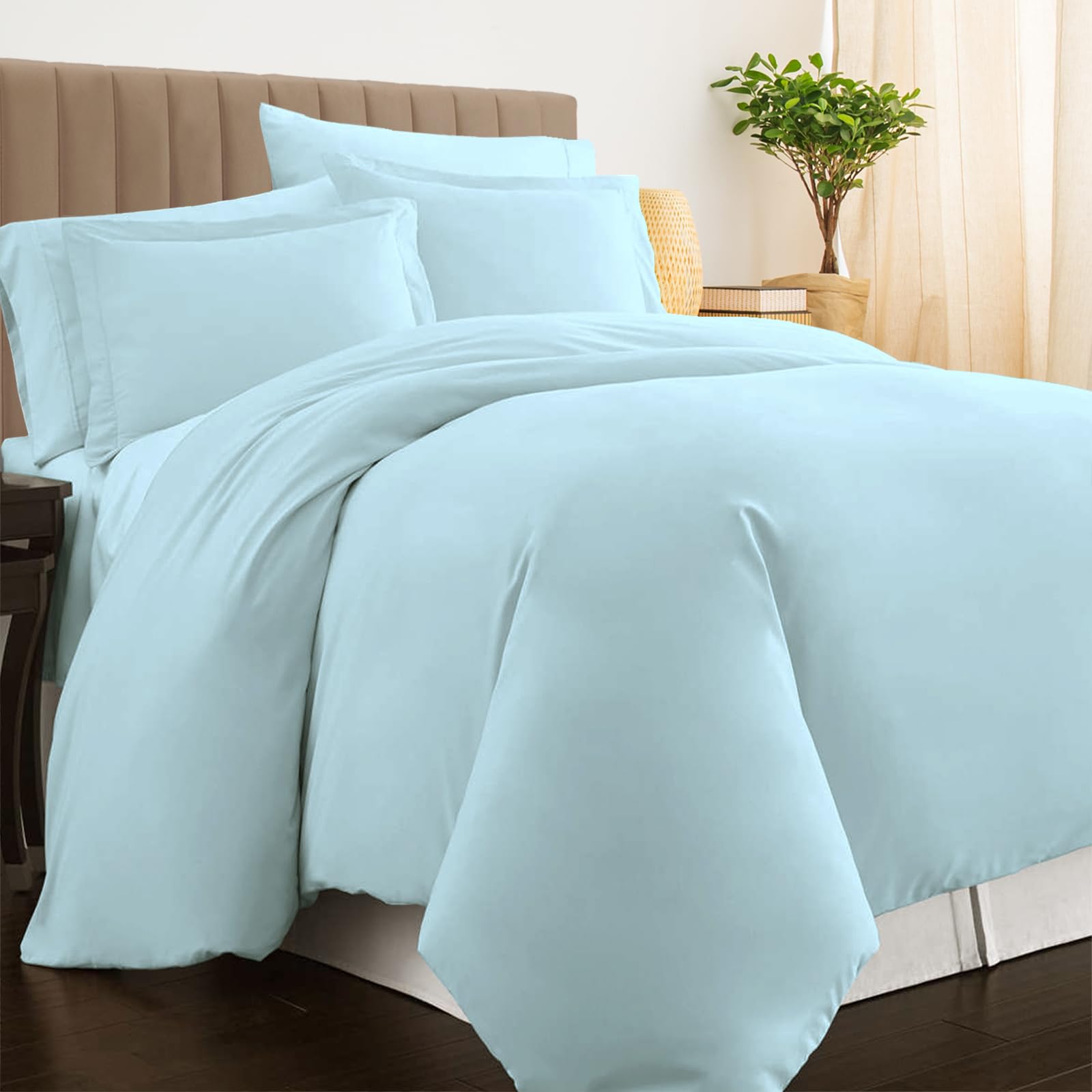 Pizuna Baby Blue Luxurios Cotton King Duvet Cover Set 800 Thread Count 100% Long Staple Cotton King Size Duvet Cover 230X220cm, Soft Sateen Quilt Cover With Button Closure (King Duvet Cover)