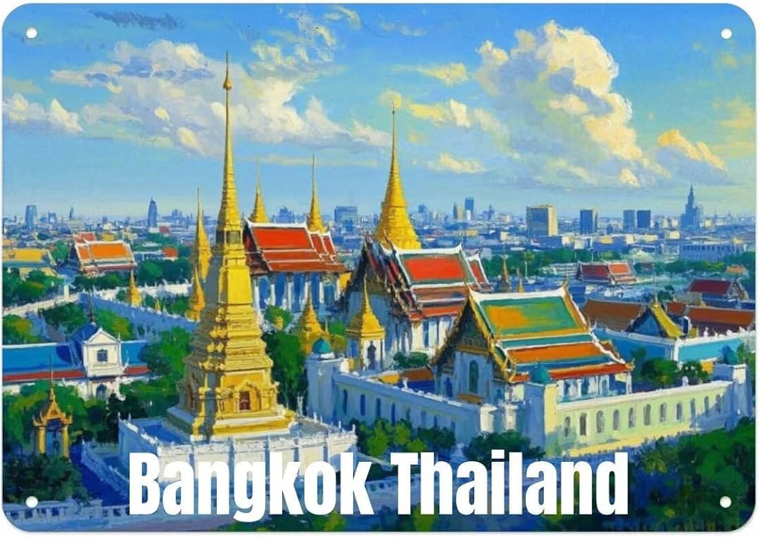Bangkok Thailand Retro Funny Novelty Art Backyard Sign Funny Wall Décor Tin Signs Poster Cafe Plaque 8 x 12 Inch