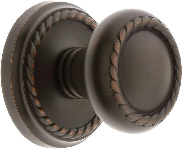 Classic Rope Rosette Set with Matching Rope Door Knobs Privacy in Oil Rubbed Bronze. Doorsets.
