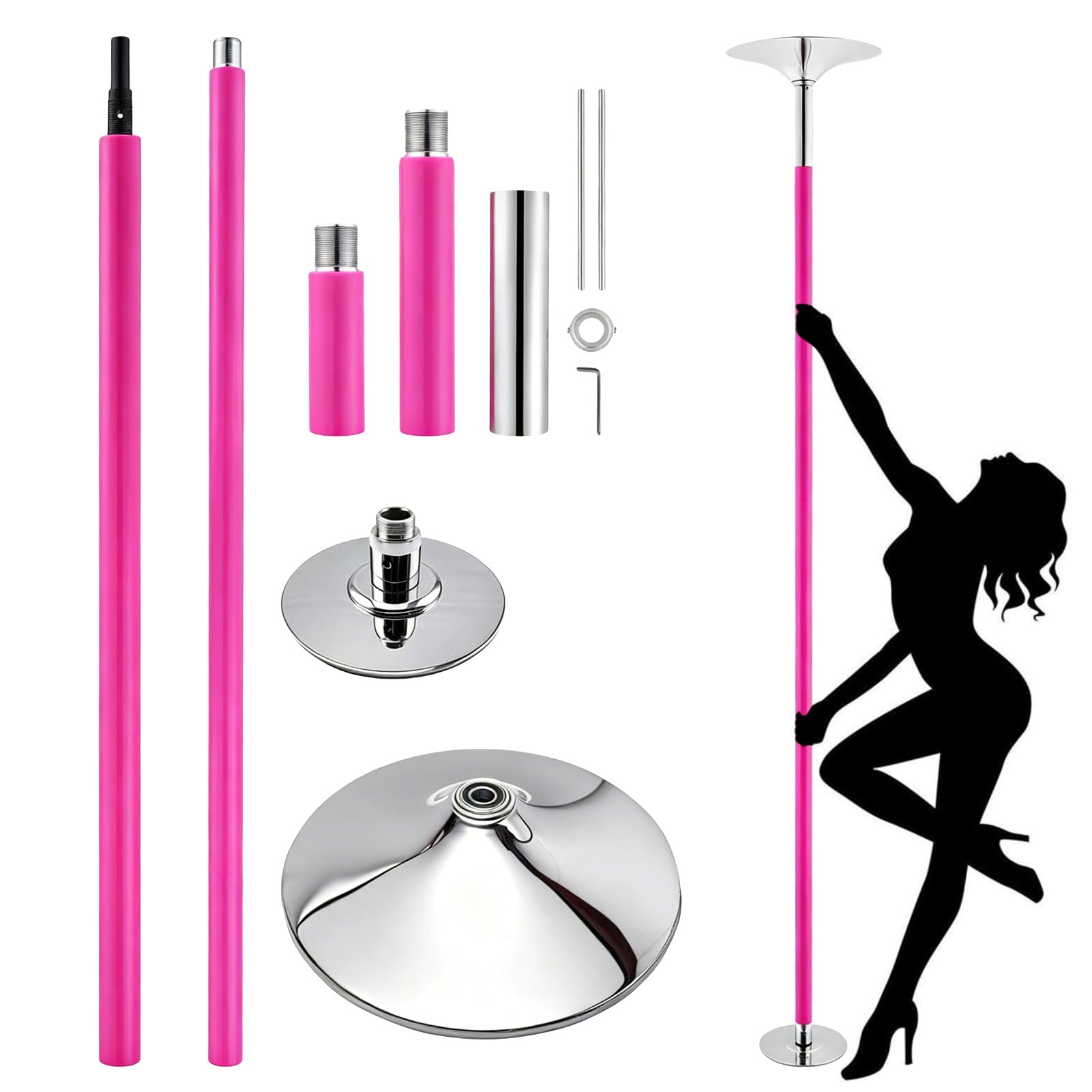 Roluck Pole Dance Stange für Zuhause, Silikon Pole Poledance Stange Indoor ohne Bohren, Spinning & Static Modus, Höhenverstellbar 223,5–274,5 cm, Belastbar bis 200 kg, Pole Stange