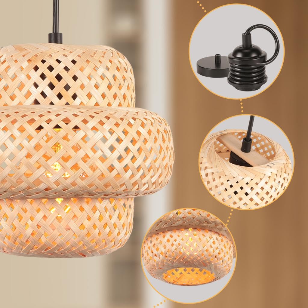 Lustre En Corde Tressé, Abat-jour En Tissu De Rotin Naturel Sur La