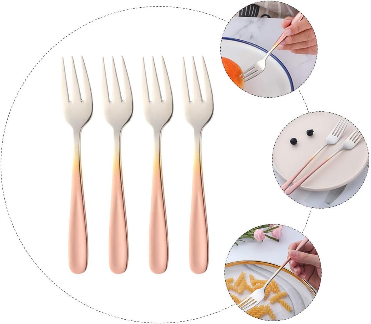 4 Pieces Stainless Steel Cake Dessert Forks, Mini Gradient Color Reusable Appetizer Forks for Home Dining and Parties