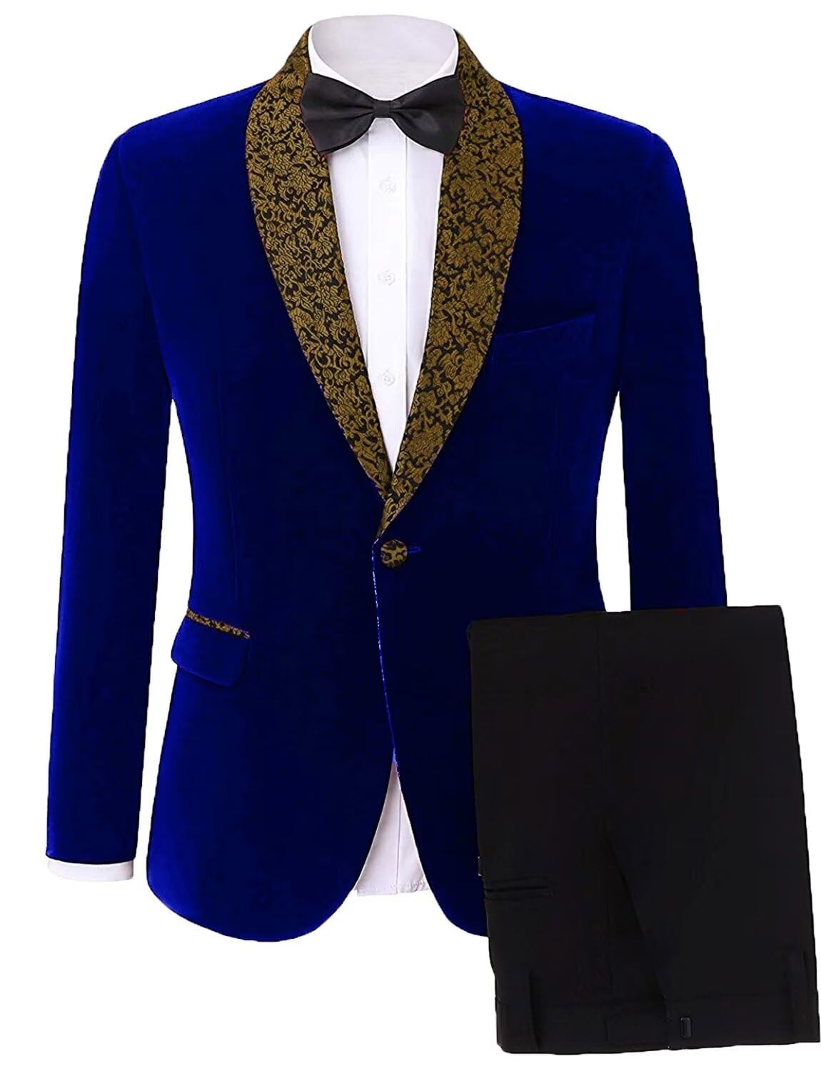 Setwell2025 Mens Velvet Blazers and Sport Coats 2 Piece Slim Fit Gold Shawl Lapel Suit for Prom Party JXZ004