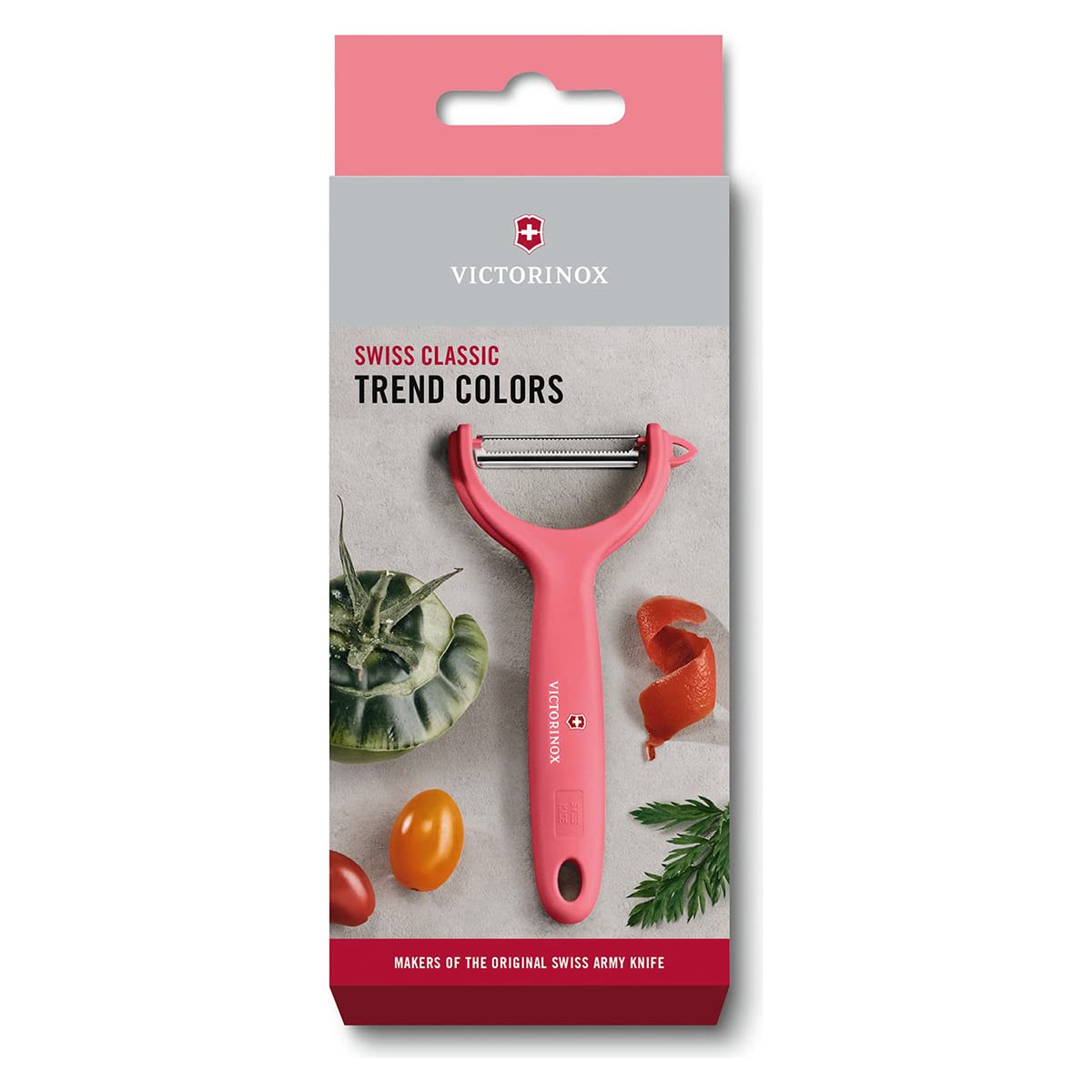 Victorinox Stainless Steel Swiss Classic Peeler, Serrated/Wavy Edged for Kitchen and Household, Swiss Trend Colours Special Edition - Tomato Red, Swiss Made