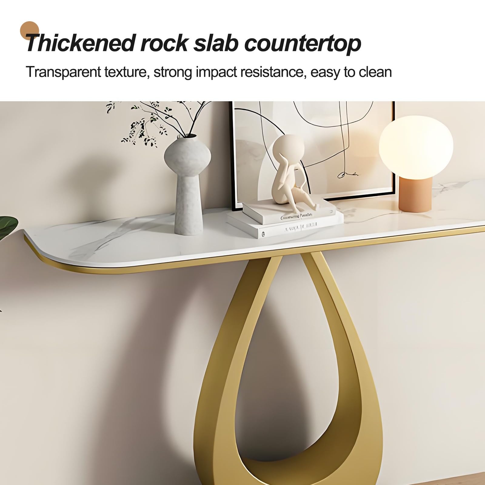 Stół wejściowy z marmurowym blatem i metalową podstawą, nowoczesny stolik do sofy do przedpokoju, salonu lub korytarza, stylowy i funkcjonalny design, 90 cm