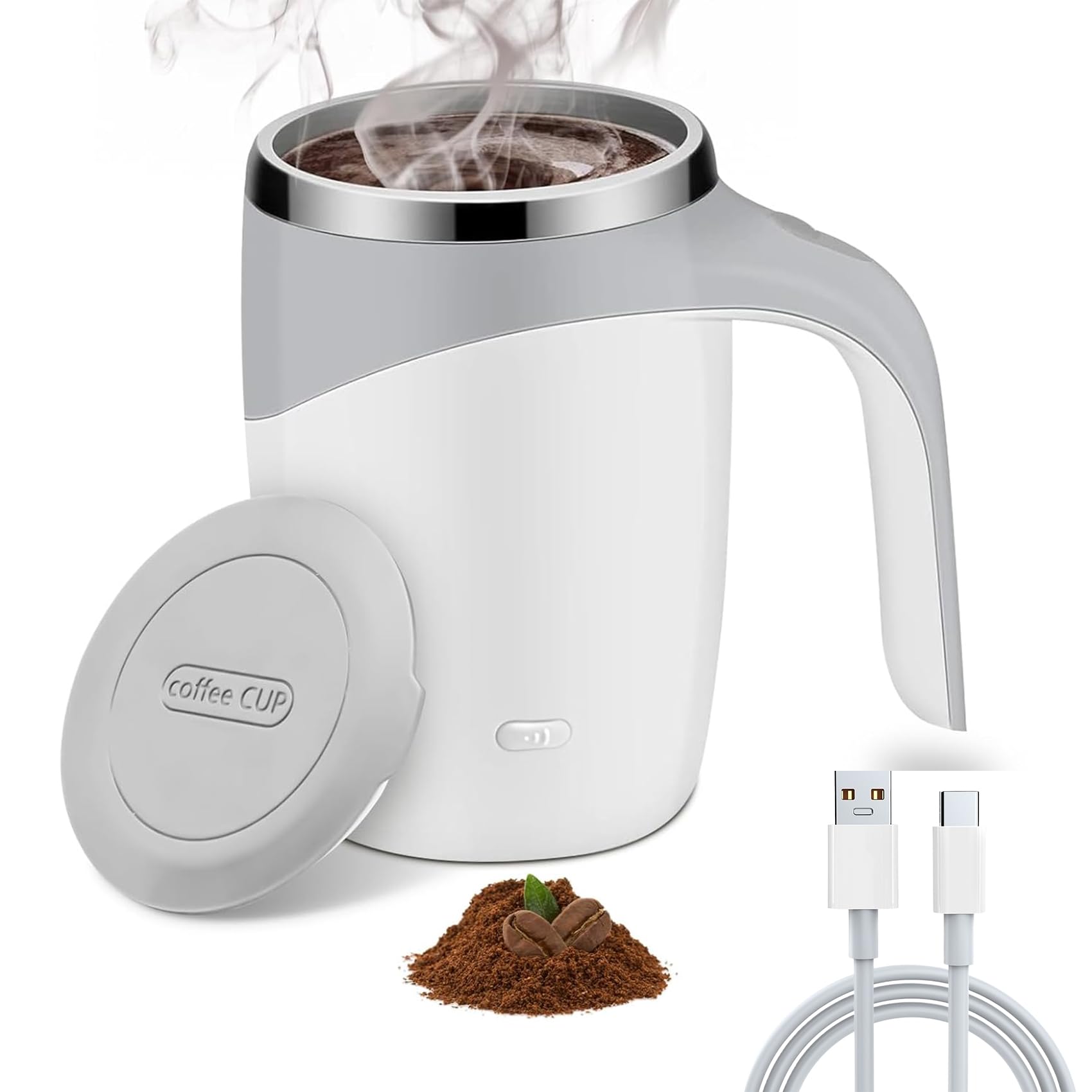 Self Stirring Coffee Mug, Magnetic Automatic Self-Stirring Coffees Mug, 2025 New Automatic Automati Stirring 12.85oz Coffee Mugs (White)