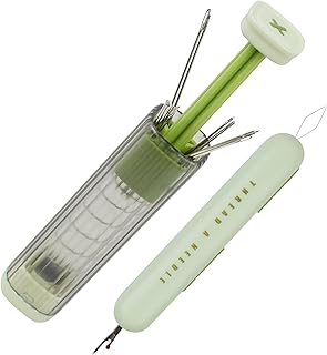 Pop-Up Needle Box with Magnetic Base, Sewing Needles Dispenser with 18Pcs Sewing Needles 3 Sizes and 2-in-1 Seam Ripper and Threader, Compact Travel Sewing Kit Basic DIY Home Repairs Set (Green)
