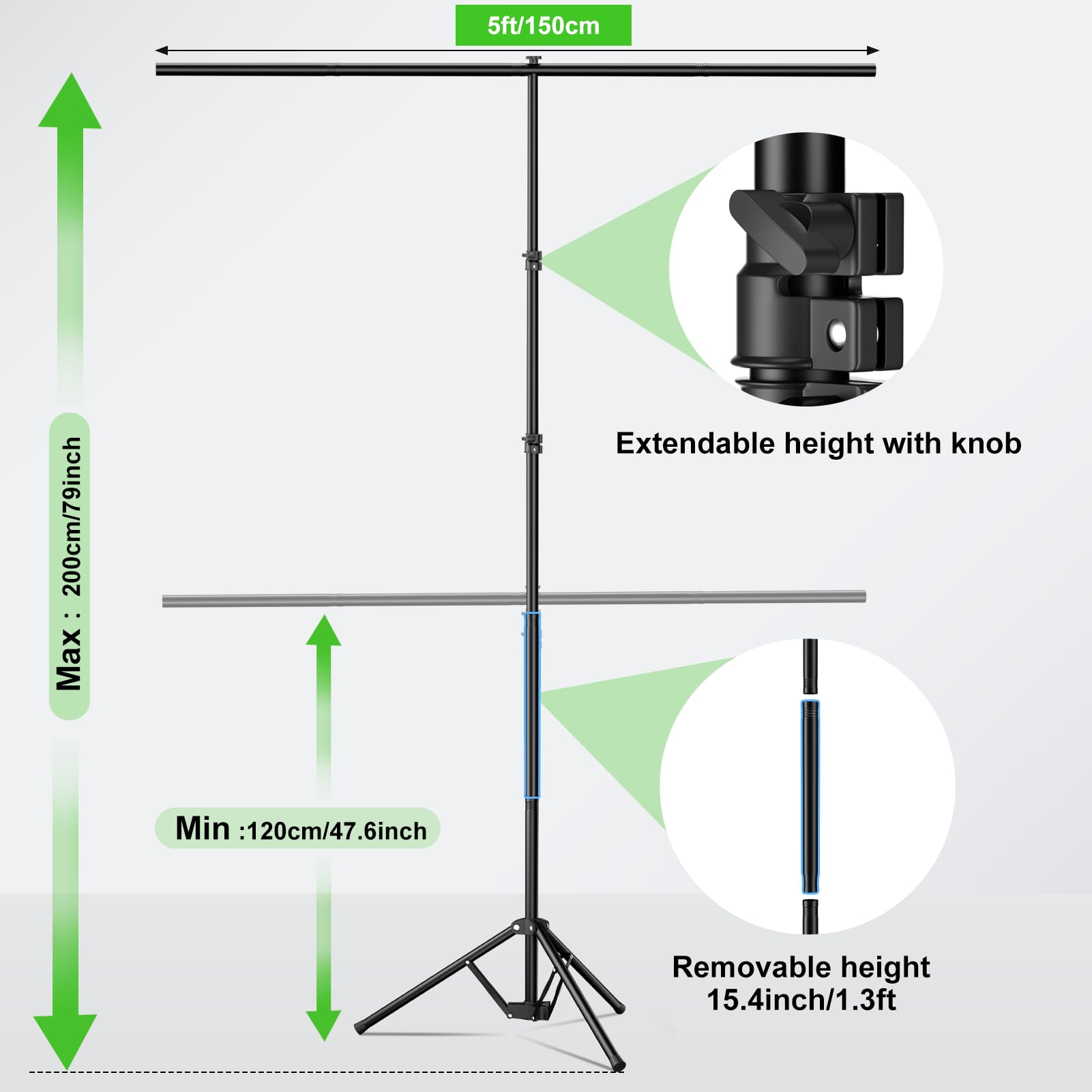 Kit de telón de fondo de pantalla verde, 1,5 x 2 m, fondo de pantalla verde con soporte portátil en forma de T para estudio fotográfico, grabación de video, transmisión, juegos | Juego de soporte de fondo ajustable en forma de T, tecla croma, transmisión,