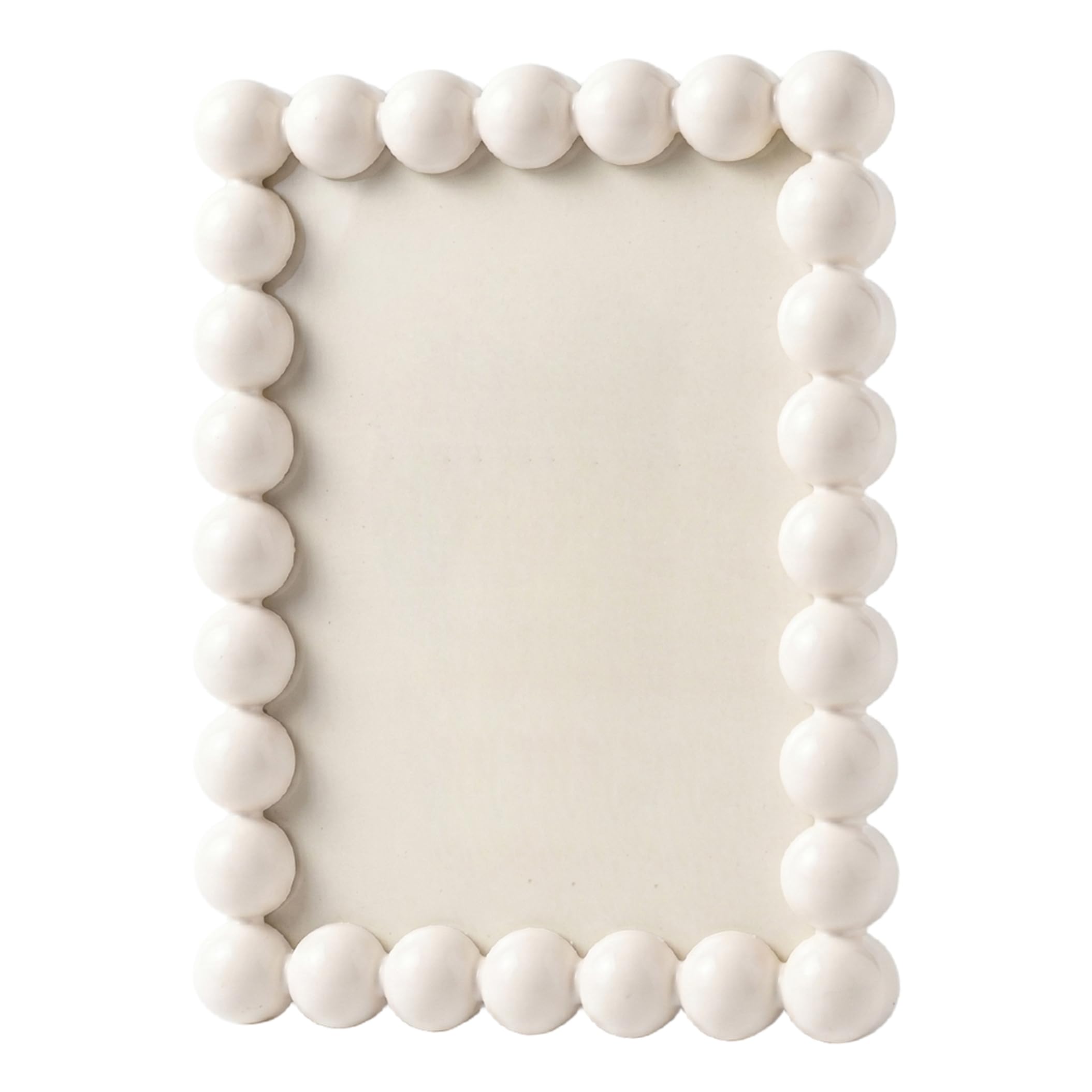 Cute Picture Frames, Modern Unique Picture Frames With Beaded Border, Desk & Wall Mountable, Fits 4x6 Photos, Milky White, Summer Decor