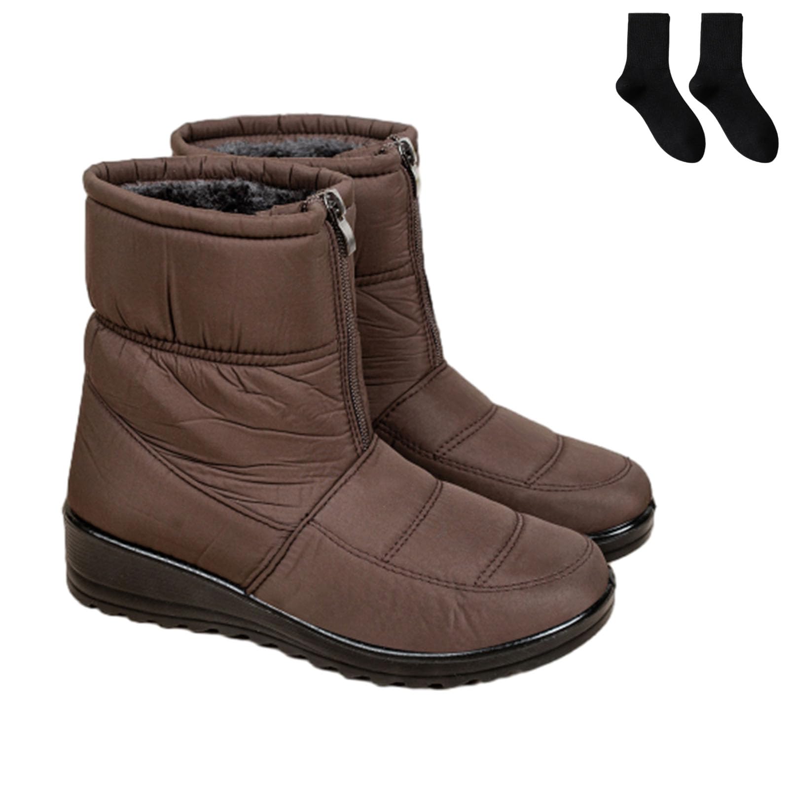 Winter Boots for Women Waterproof Non-Slip Warm Lined Boots with Front Zipper Comfortable Outdoor Ankle Booties