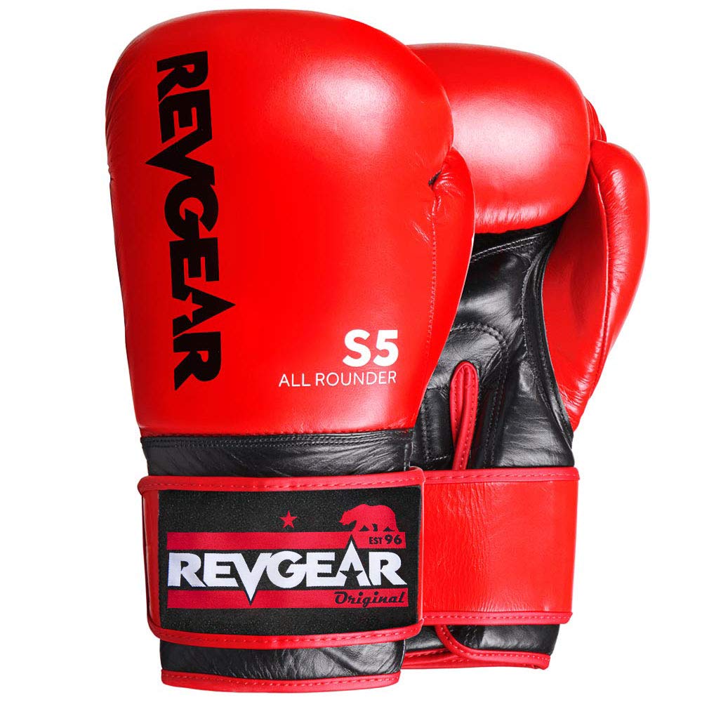 Revgear S5 Leather Muay Thai & Kickboxing Gloves with Handwrap Compartment - Ideal MMA, UFC, Training Boxing Gear