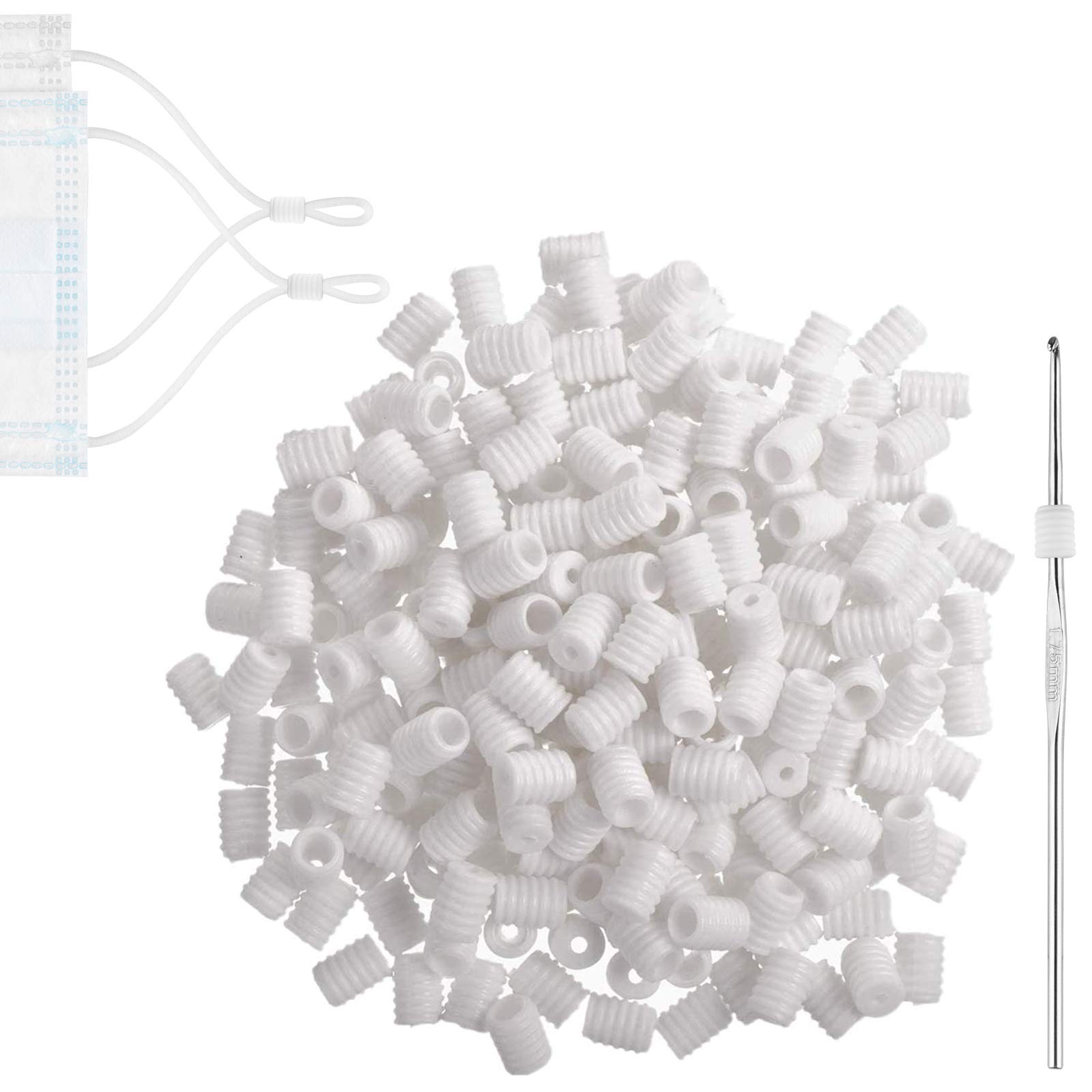 100PCS Cord Locks for Drawstrings Silicone Adjustable Lanyard Buckle for Elastic Band Sewing Craft with a Crochet (Round, White)