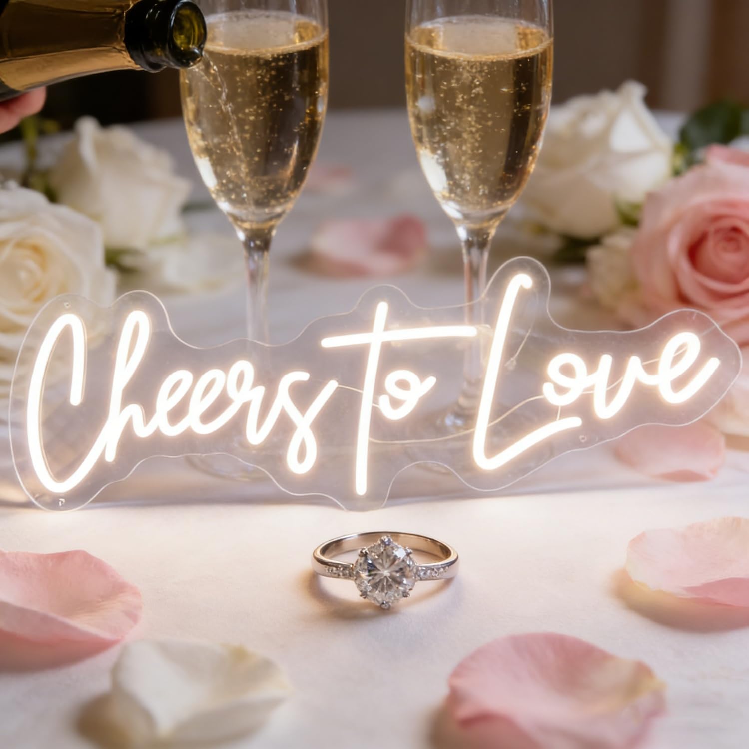 Cheers to Love Neon Sign LED Light Up Letters for Wall Decor, Warm White Neon Lights for Wedding Proposal Party Decorations, Bedroom Art Decor Marriage Proposal Sign